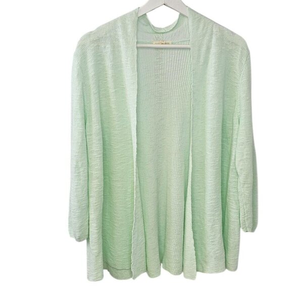Eileen Fisher Womens Linen Cotton Open Front 3/4 Sleeve Cardigan, Green, Size L - Picture 1 of 7